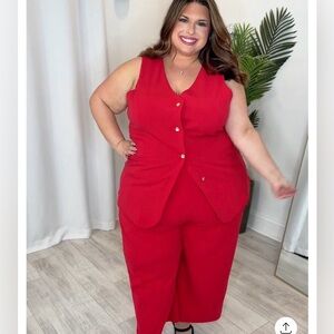Plus Red Cropped Pants